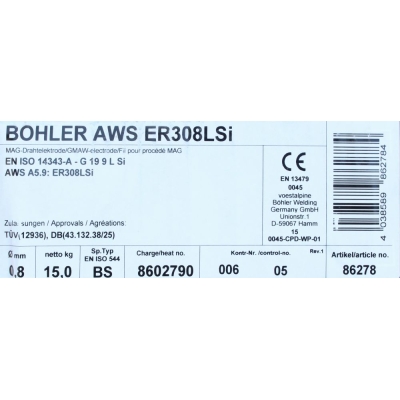 Bohler MIG drut spawalniczy 308LSi chromowo-niklowy fi.0.8 15kg